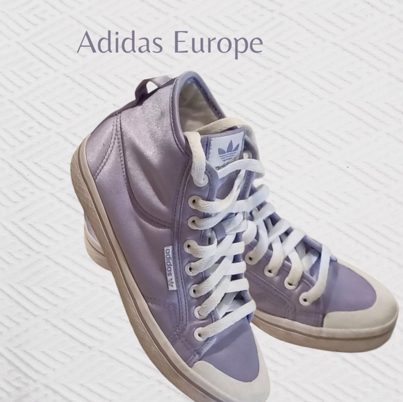 ADIDAS Europe- Limited Edition Light Purple Satin Hi-Top Sneakers - Picture 4 of 12
